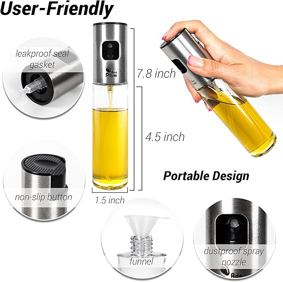 Cooking Oil Sprayer – Glass Oil Spray Bottle for Kitchen, BBQ, Baking, Grilling, Vinegar & Sauce